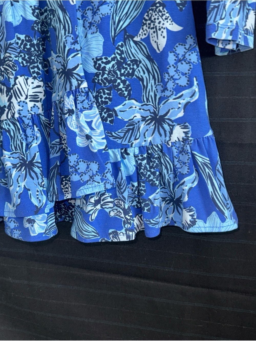 Lilly Pulitzer Blue Floral Empire Waist L/S Dress w/ Short Under Ruffle Hem XS - Picture 5 of 13